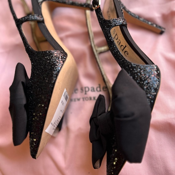 Kate Spade Glitter Black Bow Heels 7 - Picture 6 of 10